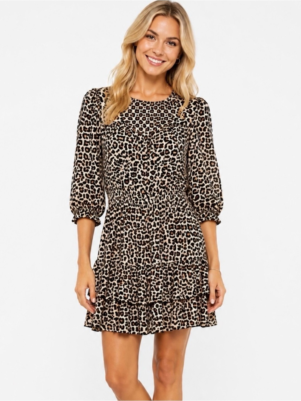 ZADIG & VOLTAIRE | Leopard Rooka Leo Print 3/4 Sleeves Tiered Mini Dress Small